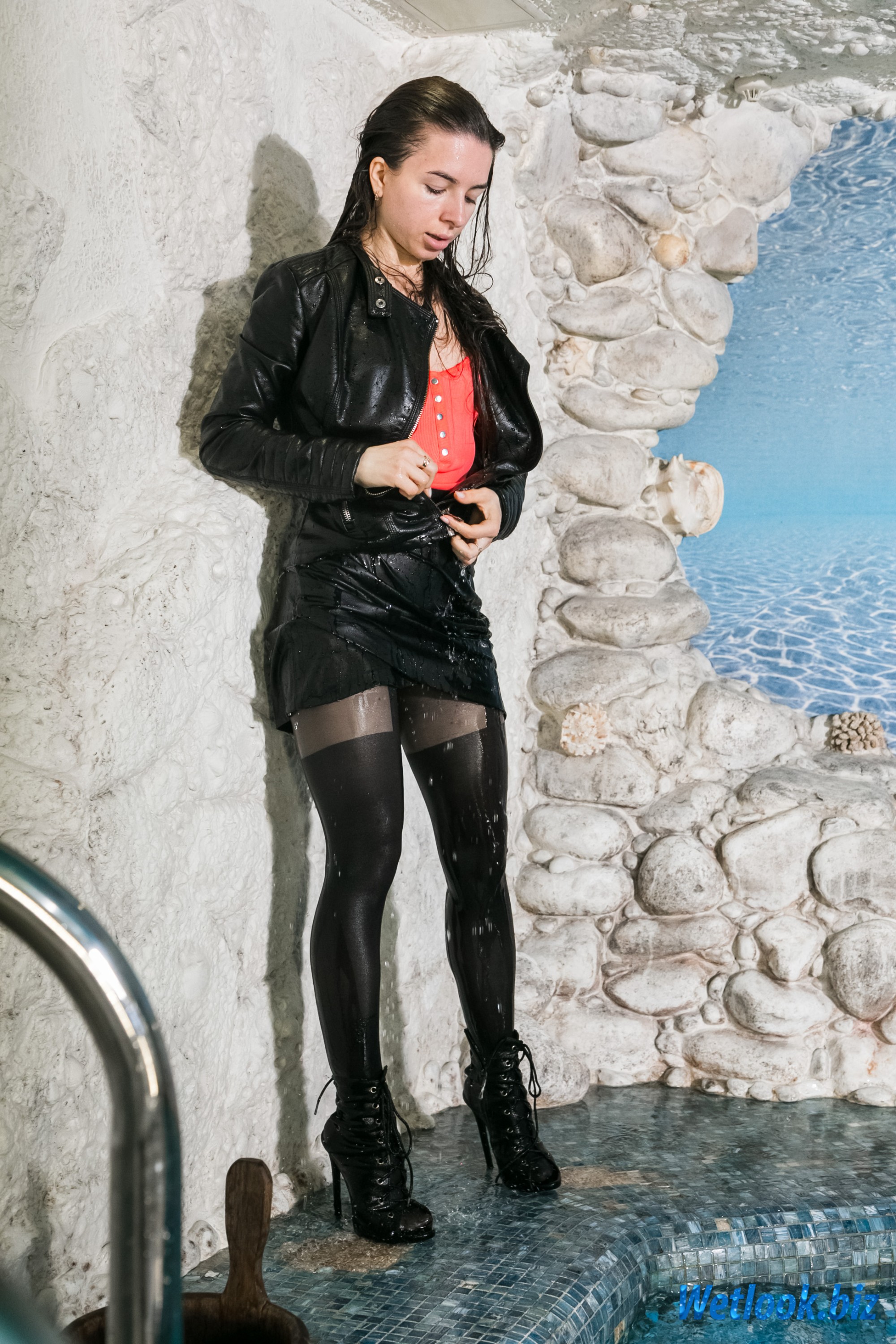 Wet Girl in Heels and Leather Jacket - OnlyWAM - Wet and Messy Creator ...